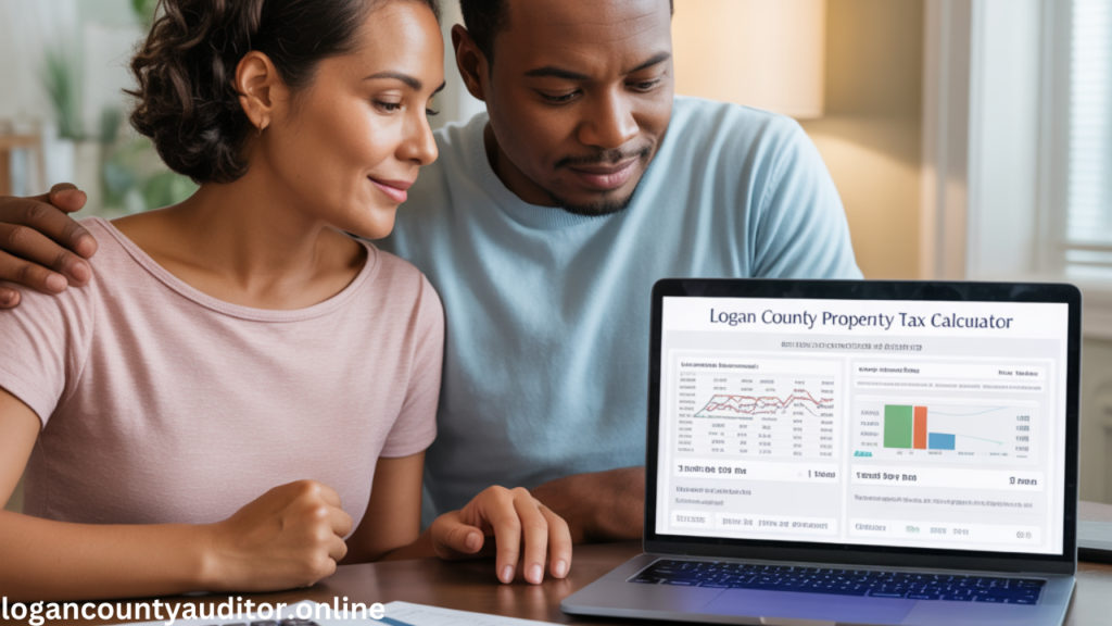 Homeowners using an online tax estimator to calculate Logan County property taxes