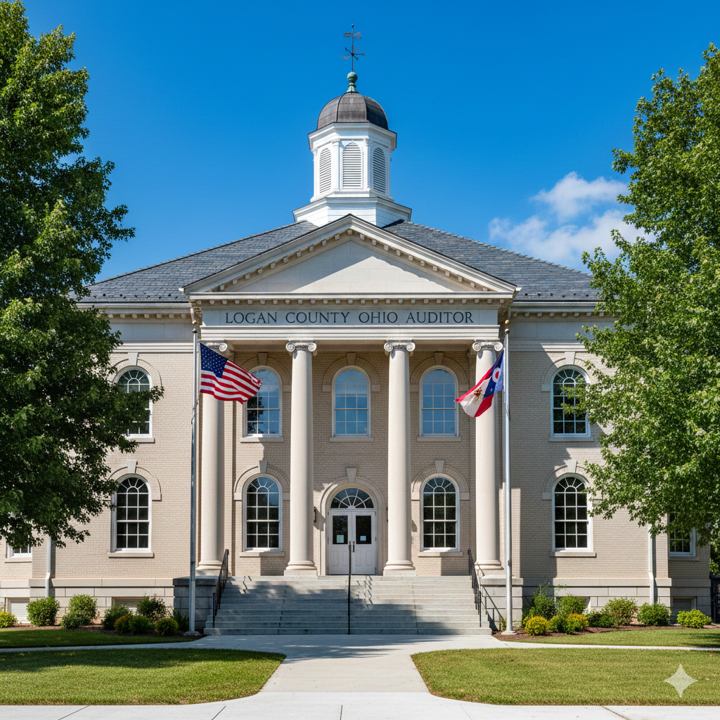 Logan County Ohio Auditor office building showing official property and tax records services